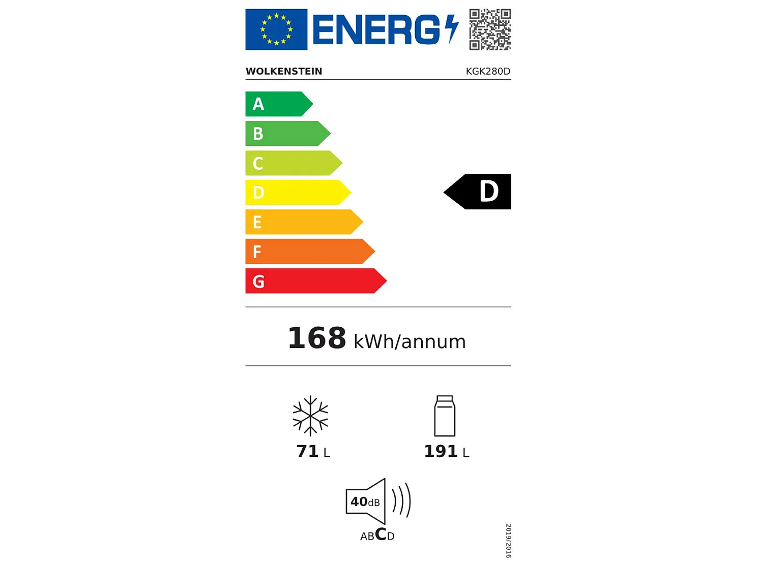 Wolkenstein Kühl-Gefrierkombination KGK280D EEK D (A bis G)