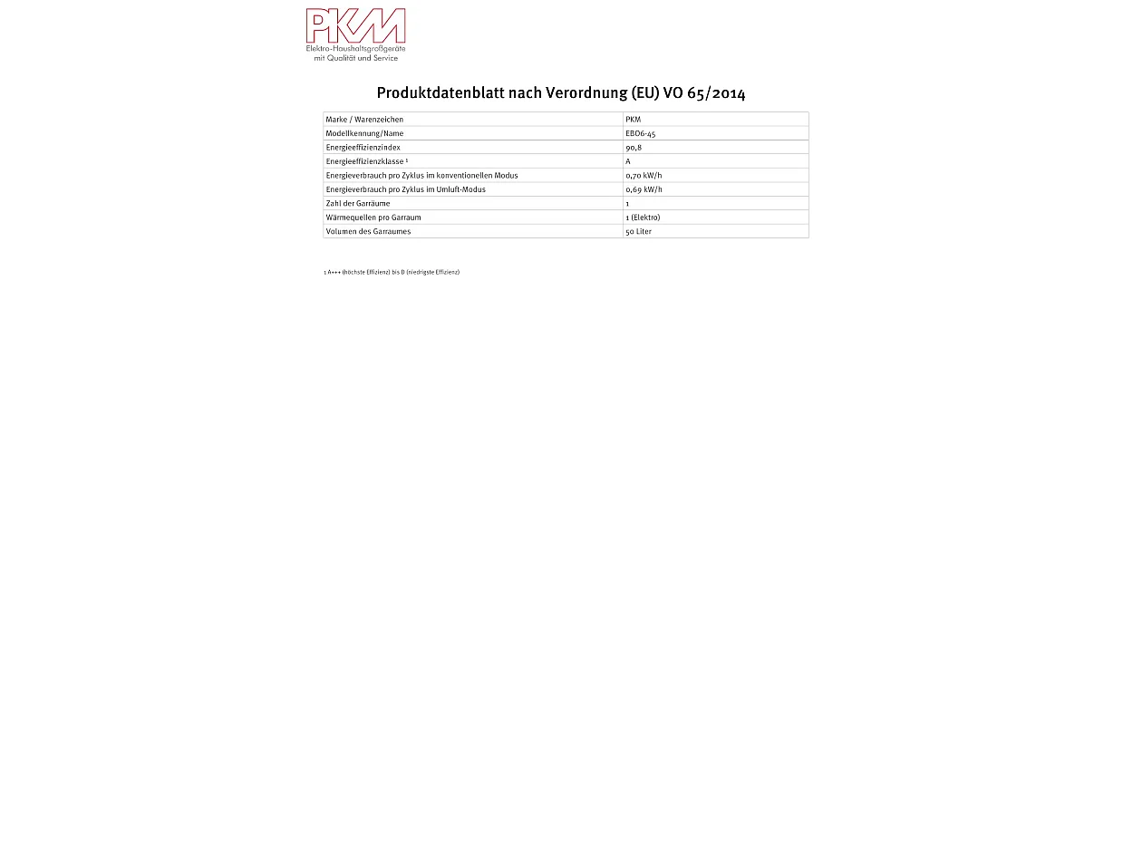 PKM Einbaubackofen EBO6-45 EEK B (A+++ bis D)