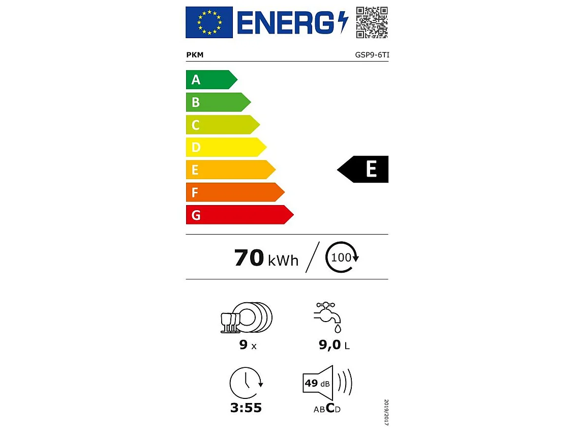 PKM Einbau-Geschirrspüler teilintegriert GSP9-6TI EEK E (A bis G)