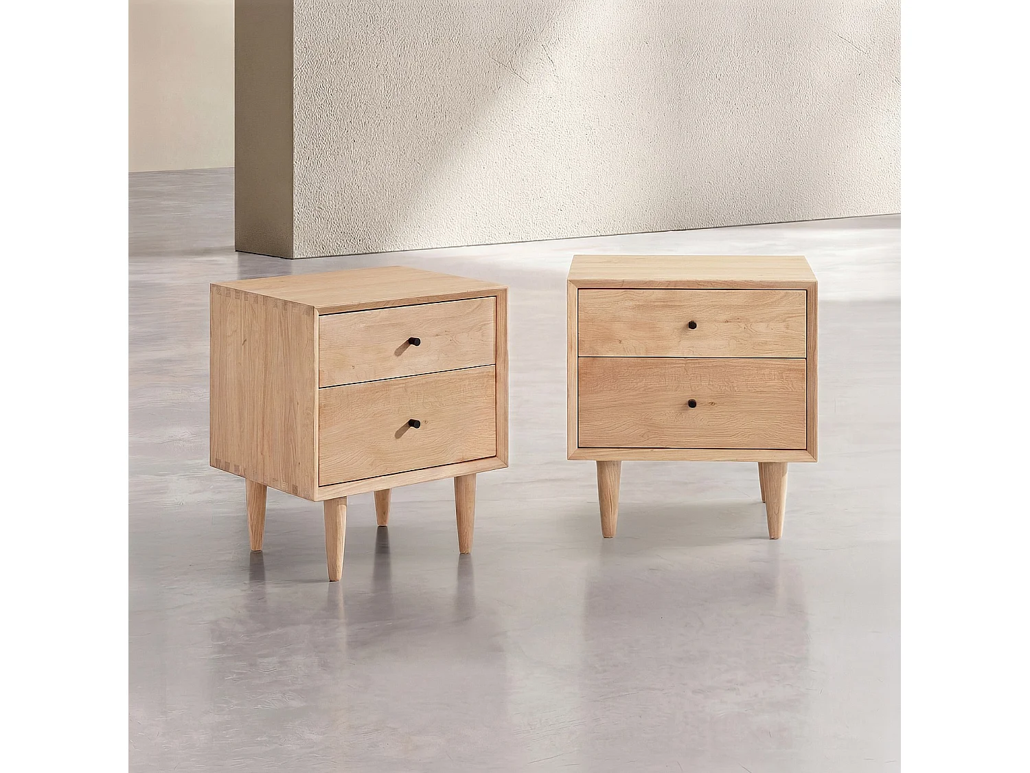 Habitat - Lot de 2 tables de chevet 2 tiroirs en chêne massif - Naturel - Eugenie