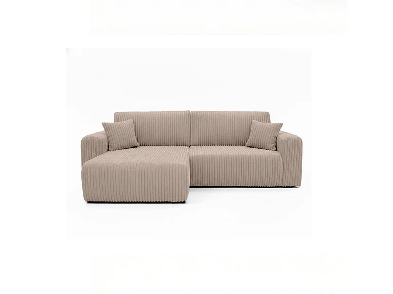Canapé d'angle convertible 3 places en velours côtelé beige MELO