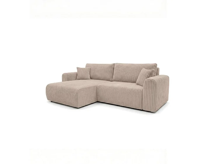 Canapé d'angle convertible 3 places en velours côtelé beige MELO