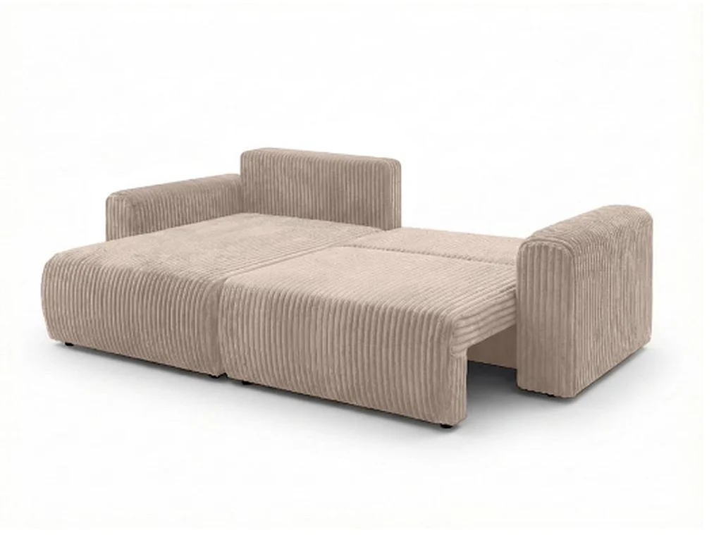 Canapé d'angle convertible 3 places en velours côtelé beige MELO