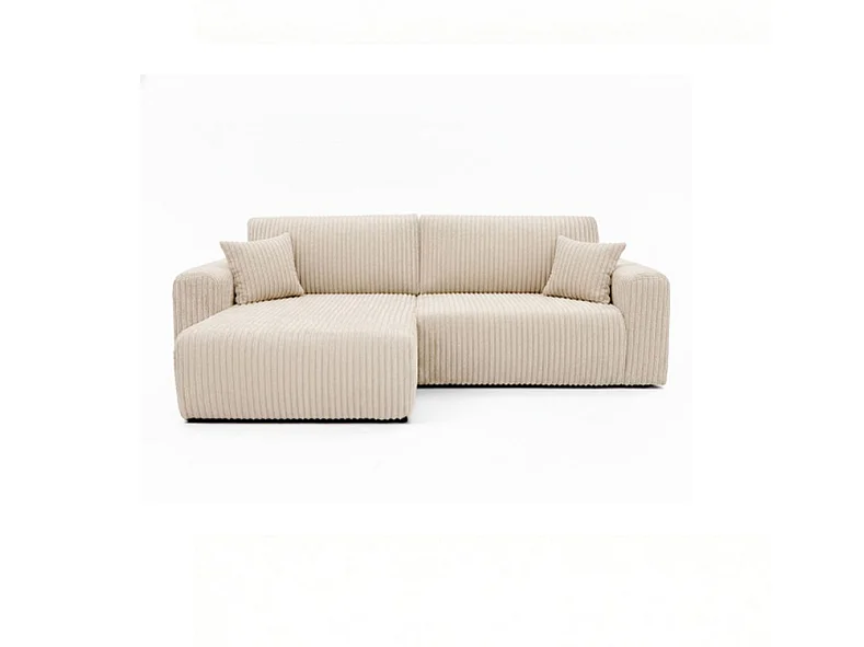 Canapé d'angle convertible 3 places en velours côtelé crème MELO