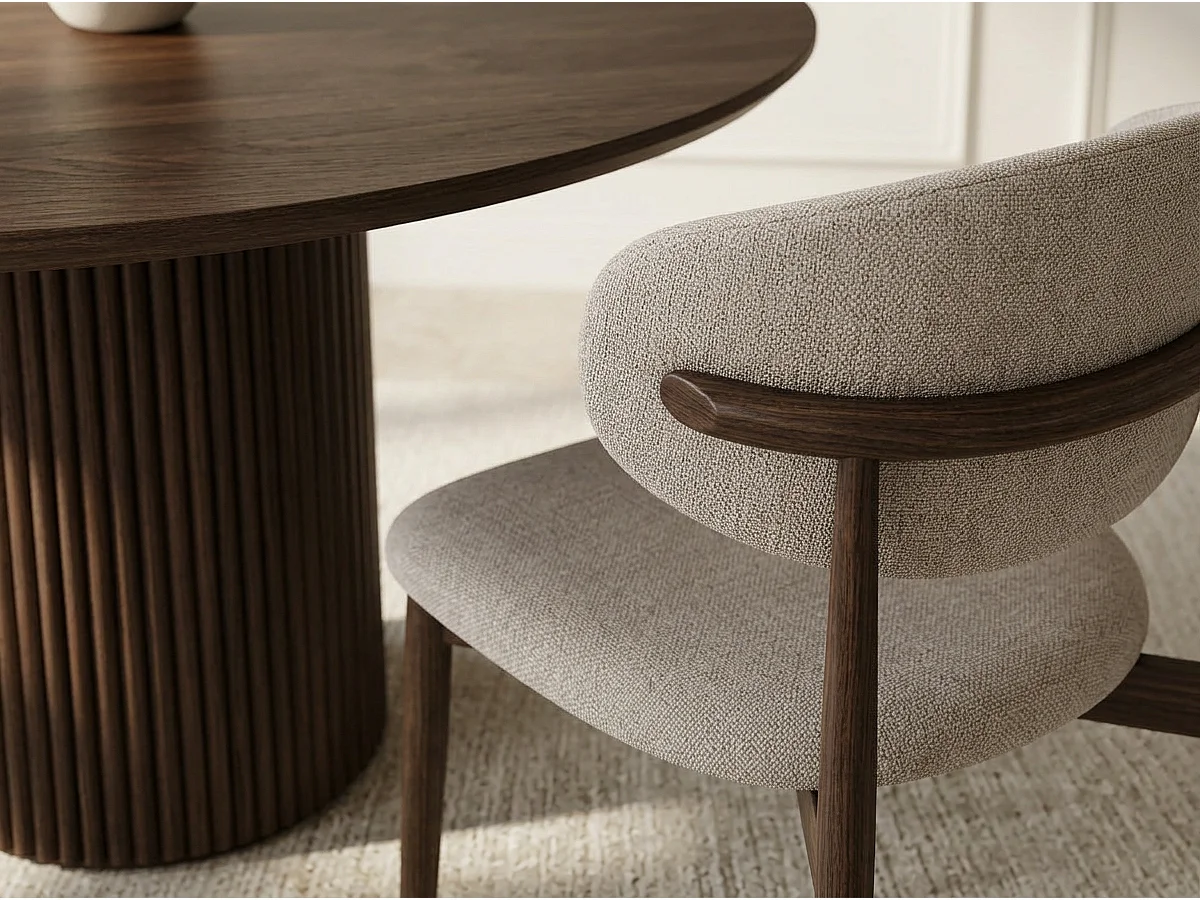 Lot de 6 chaises de salle à manger Lulu - Tissu Chenille Déperlant Moka / Pieds finition Noyer