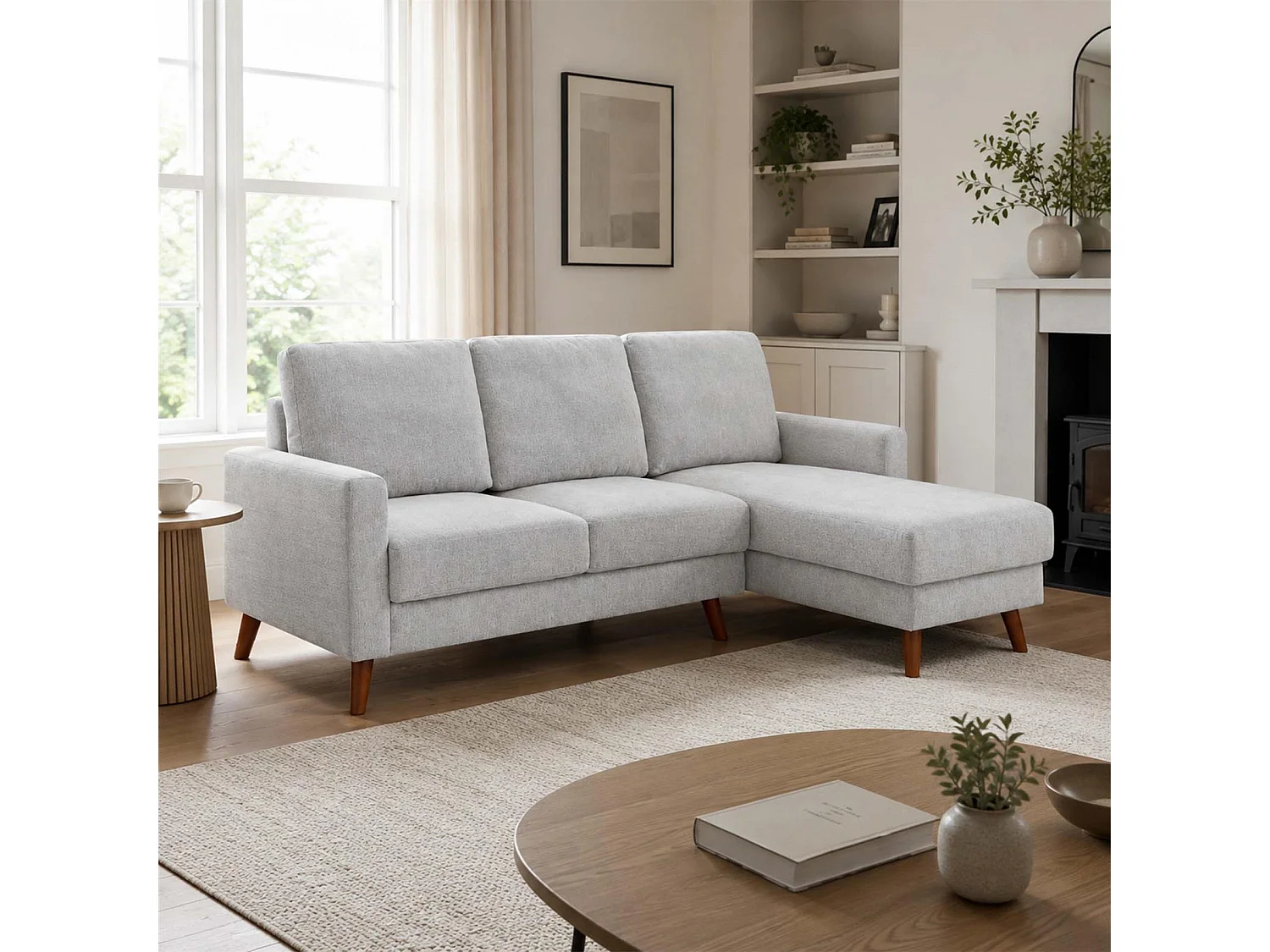 Jasper Light Grey Universal Corner Sofa Reversible Chaise Woven Fabric