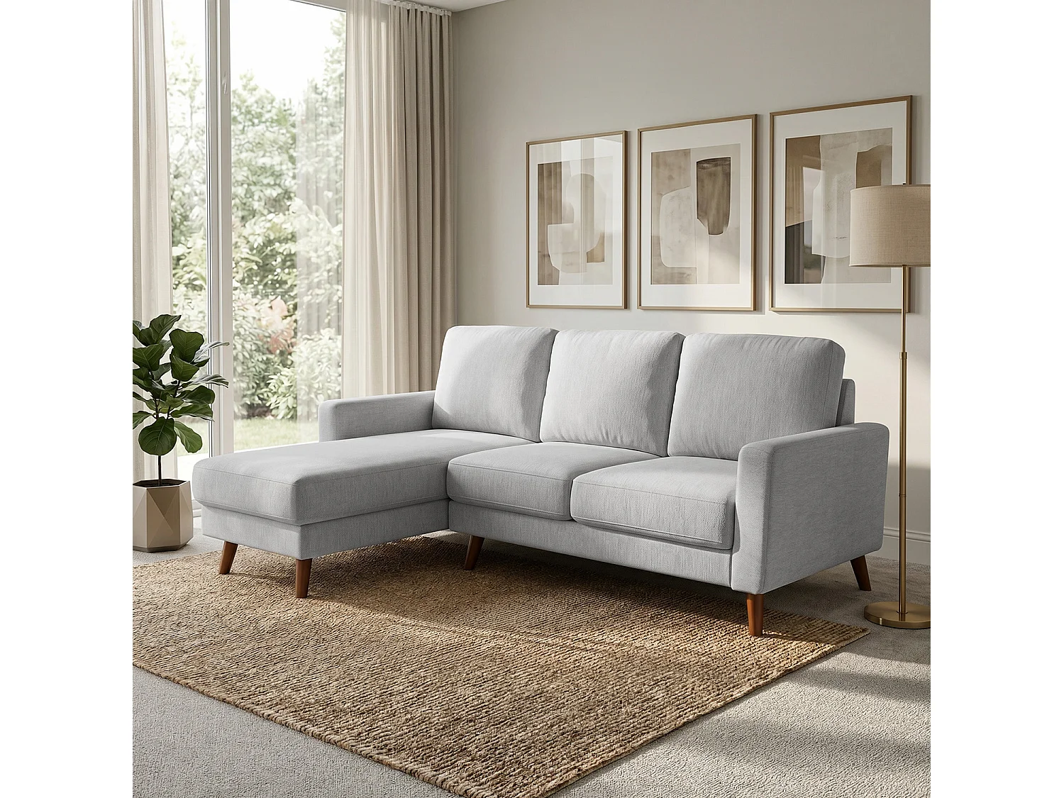 Jasper Light Grey Universal Corner Sofa Reversible Chaise Woven Fabric