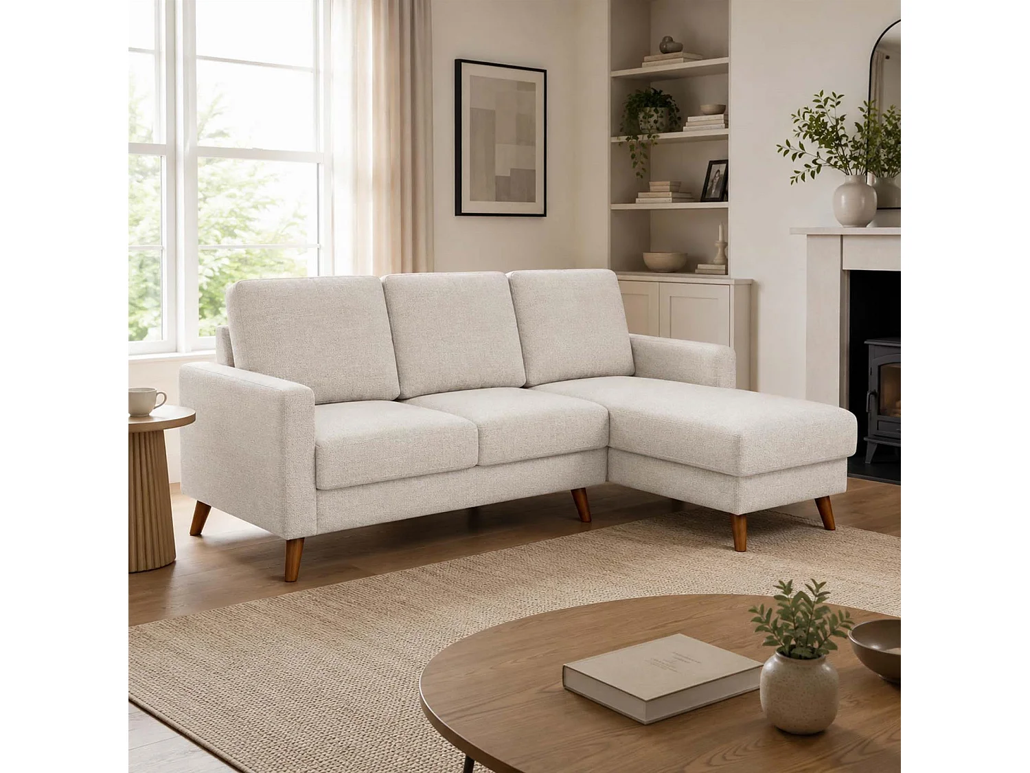 Jasper Beige Universal Corner Sofa Reversible Chaise Woven Fabric