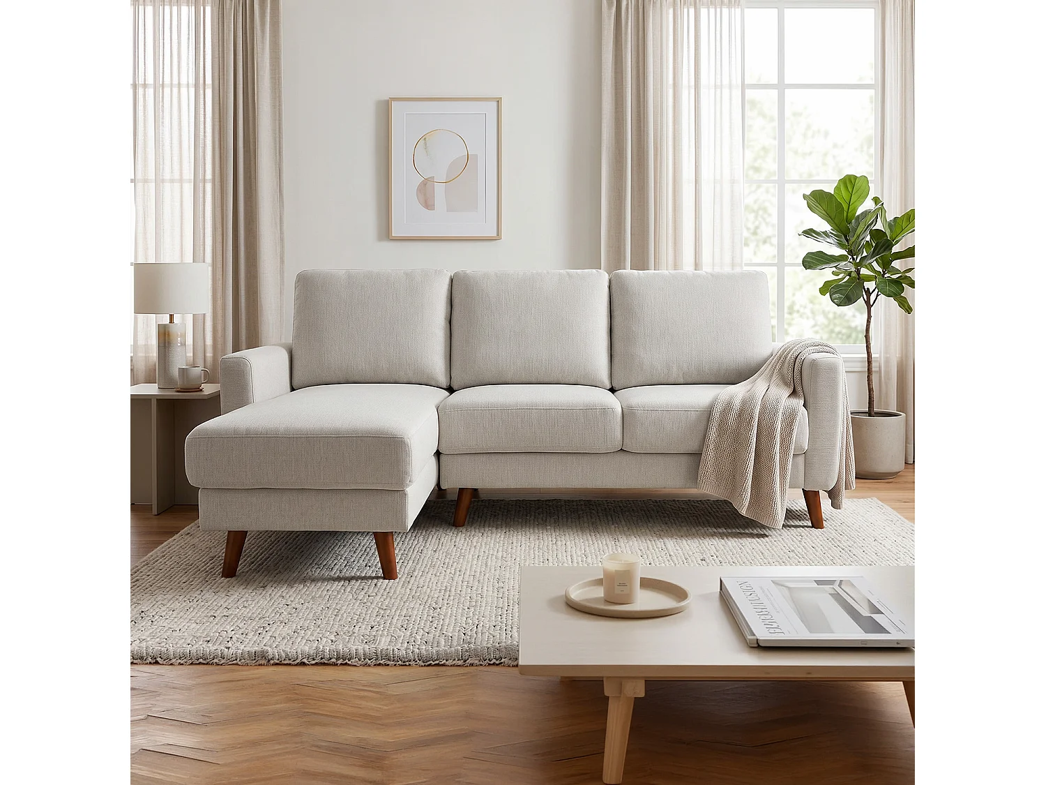 Jasper Beige Universal Corner Sofa Reversible Chaise Woven Fabric