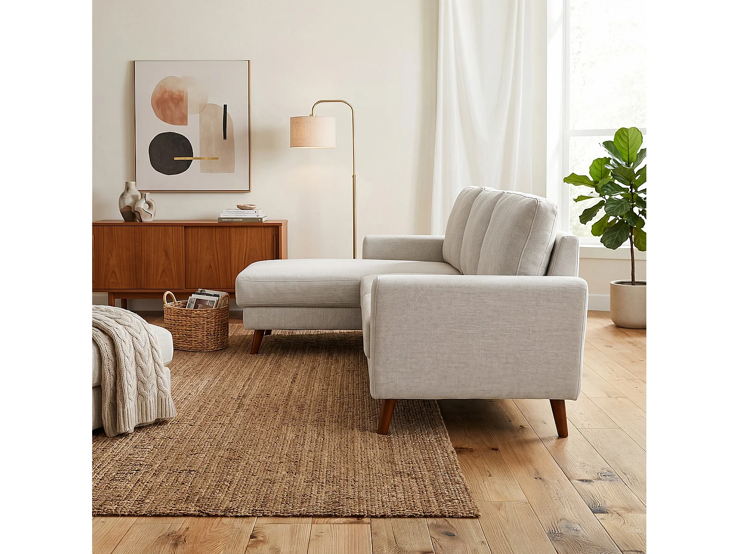 Jasper Beige Universal Corner Sofa Reversible Chaise Woven Fabric