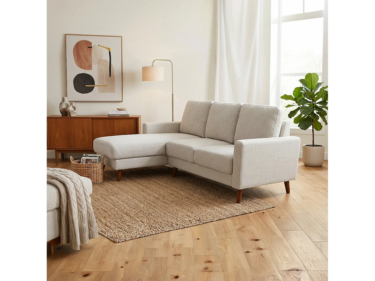 Jasper Beige Universal Corner Sofa Reversible Chaise Woven Fabric