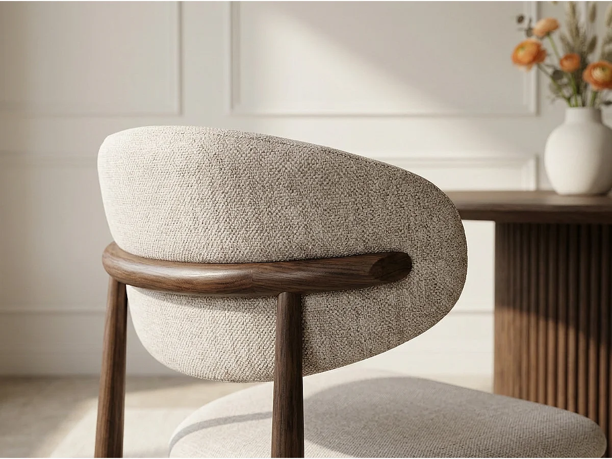 Lot de 4 chaises de salle à manger Lulu - Tissu Chenille Déperlant Moka / Pieds finition Noyer