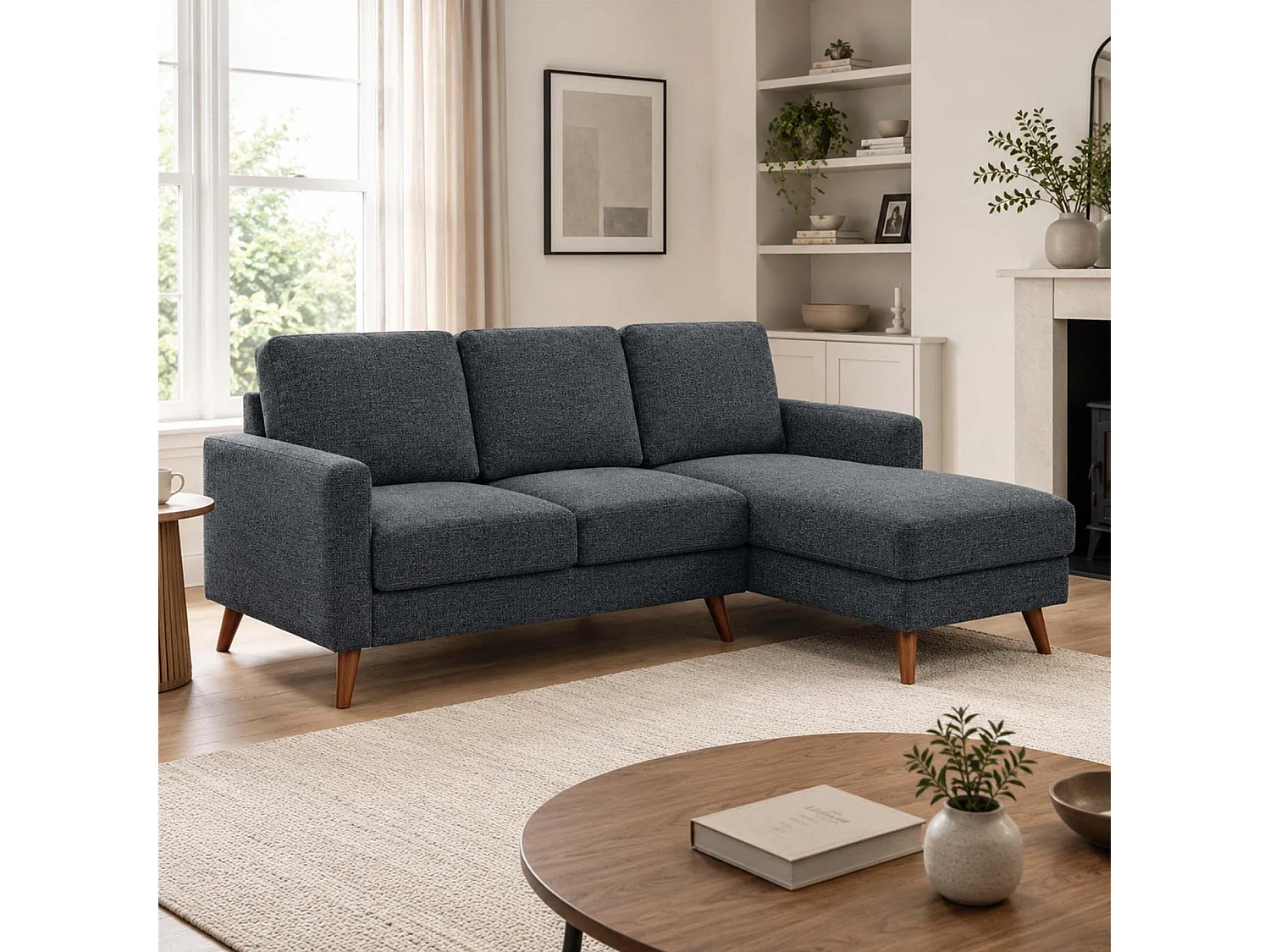 Jasper Dark Grey Universal Corner Sofa Reversible Chaise Woven Fabric