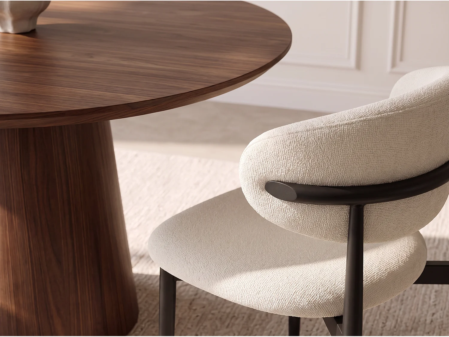 Lot de 2 chaises de salle à manger Lulu - Tissu Chenille Déperlant Blanc Cassé / Pieds Noirs