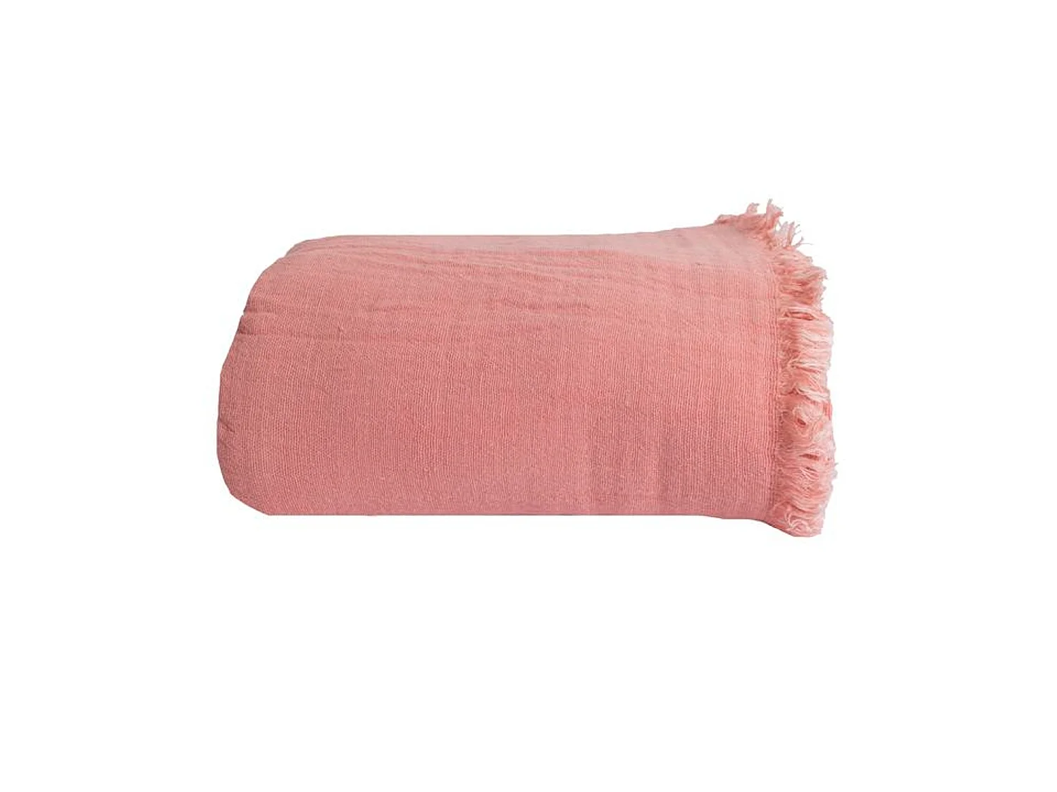 Couverture plaid 100% coton rose saumon avec franges 180x220cm BITALD - SACASA