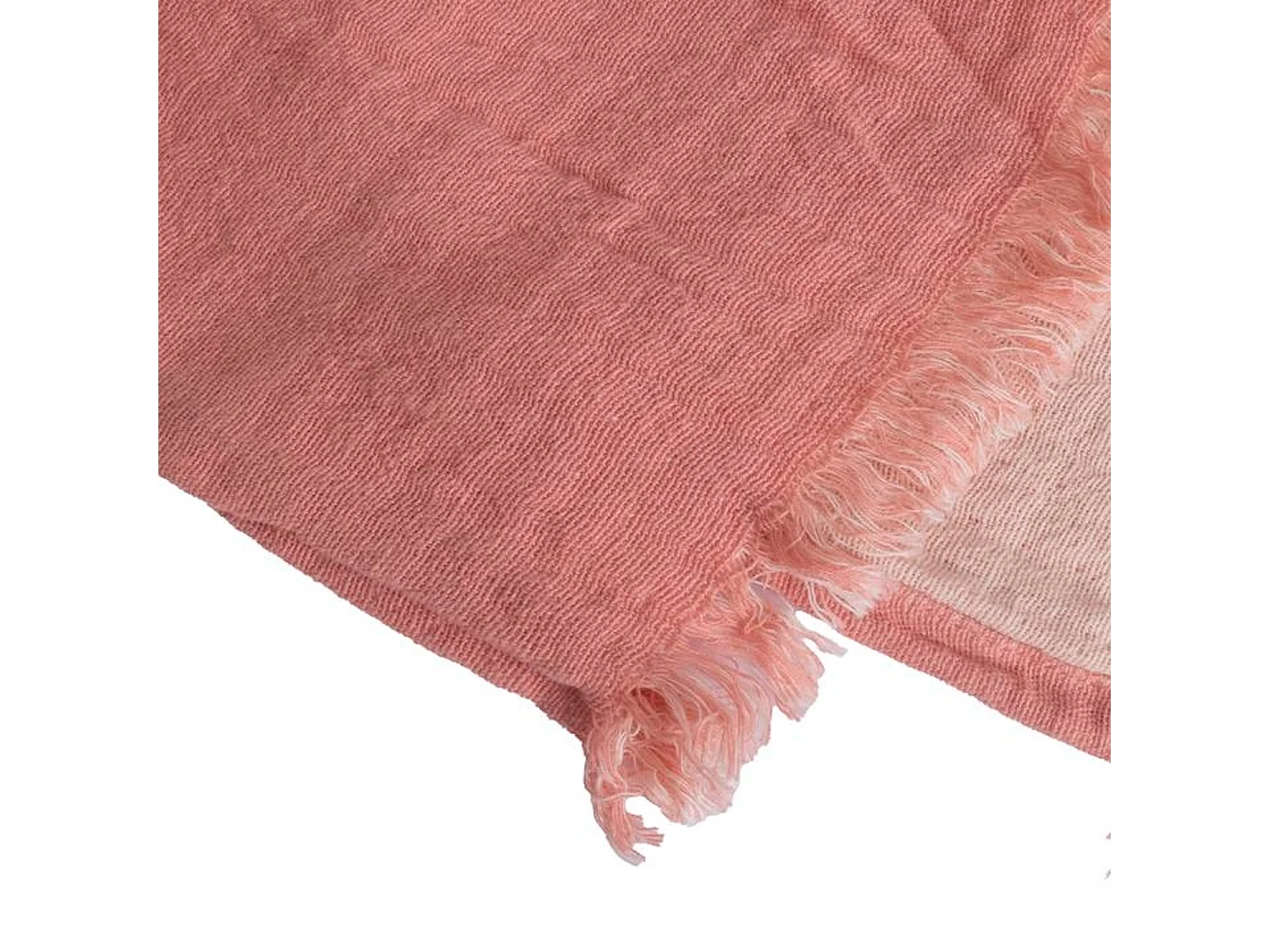 Couverture plaid 100% coton rose saumon avec franges 180x220cm BITALD - SACASA