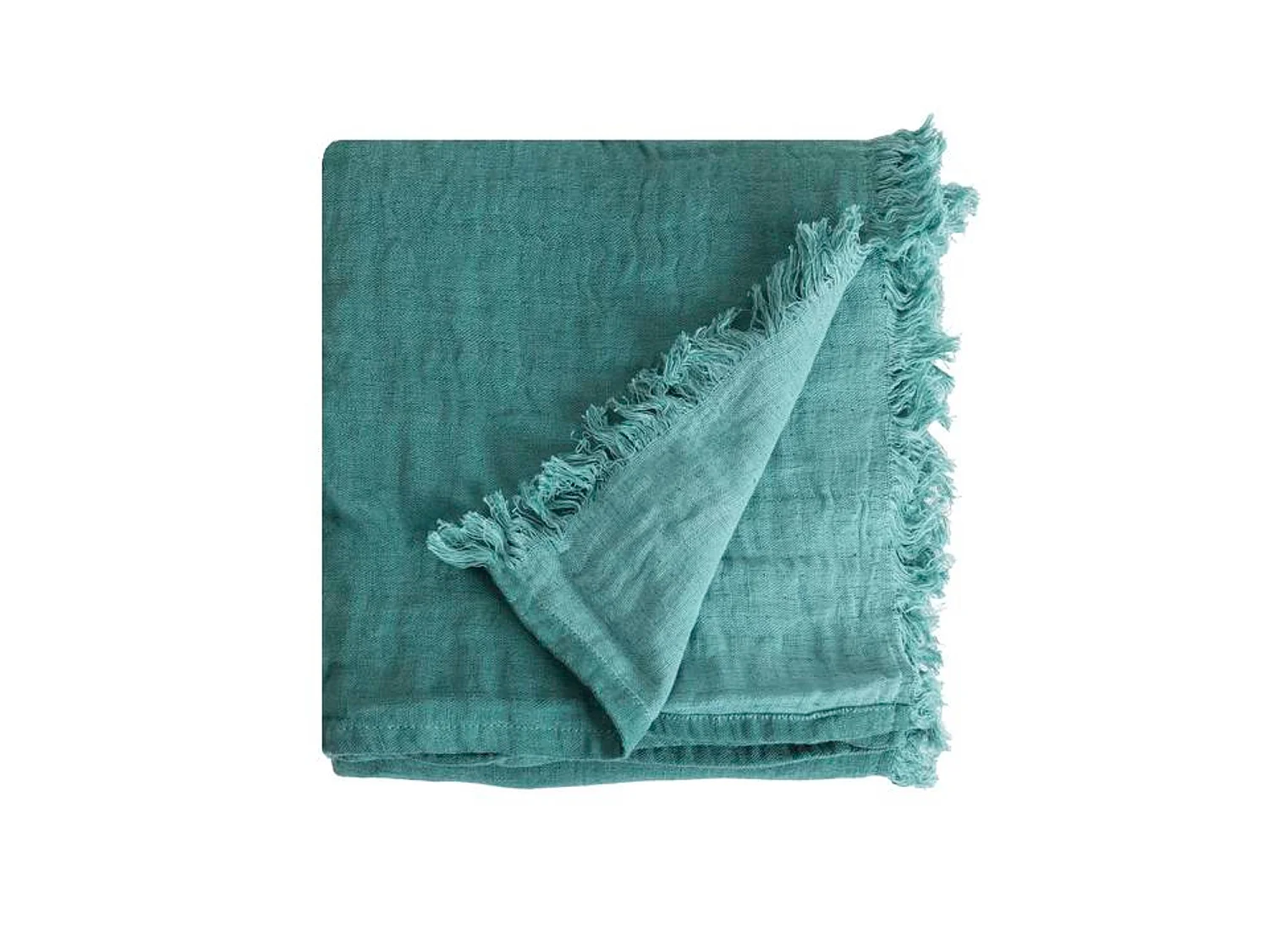 Couverture plaid 100% coton bleu turquoise avec franges 130x170cm BITALD - SACASA