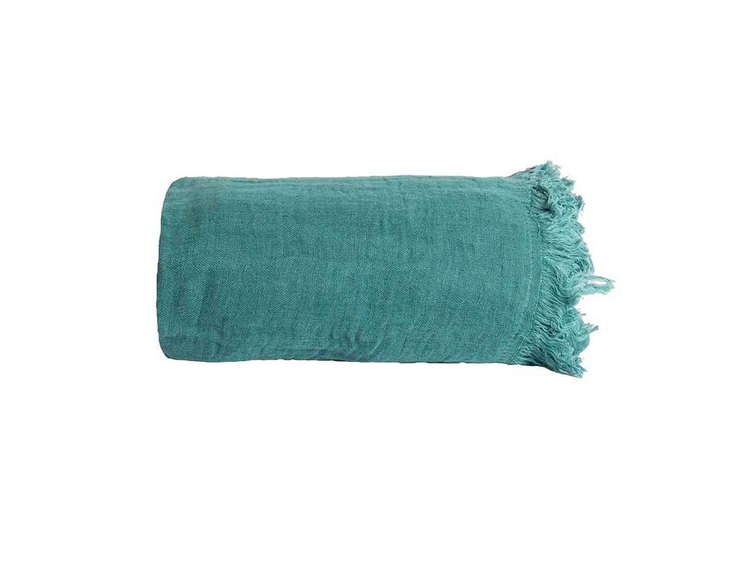 Couverture plaid 100% coton bleu turquoise avec franges 130x170cm BITALD - SACASA
