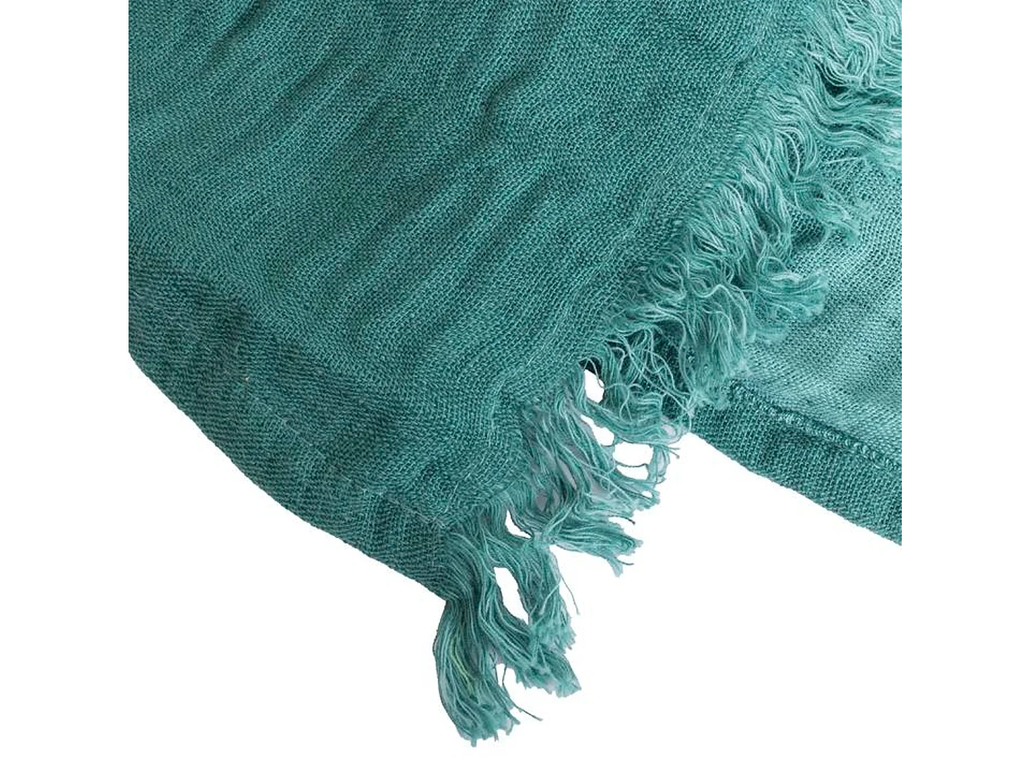 Couverture plaid 100% coton bleu turquoise avec franges 130x170cm BITALD - SACASA