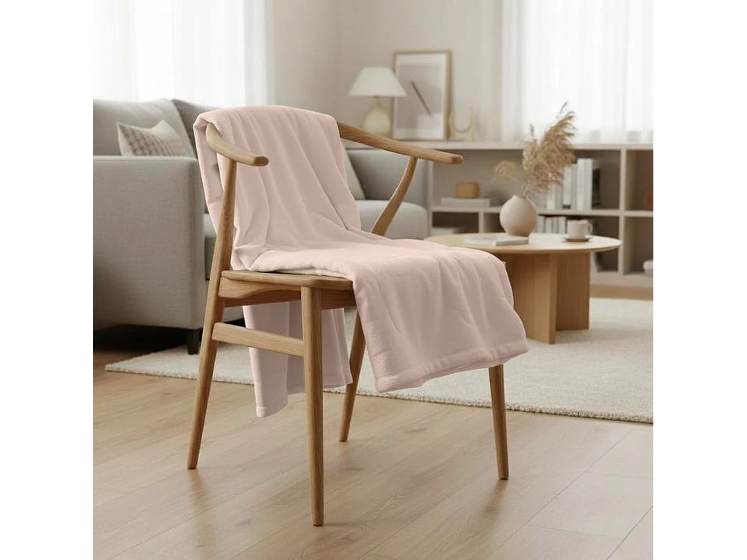 Couverture plaid rose pâle 180x220cm FLANBERG - SACASA