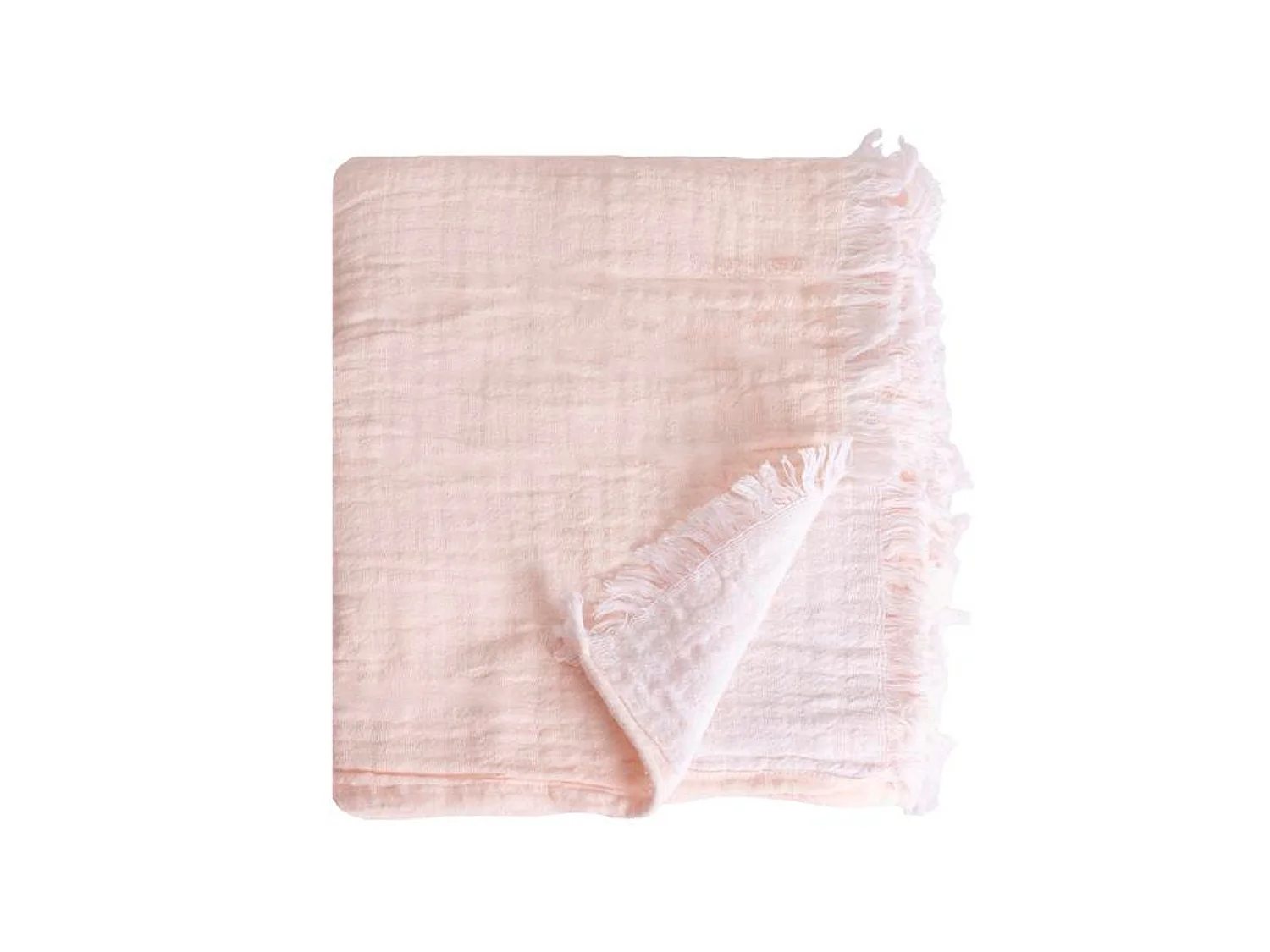 Couverture plaid 100% coton rose pâle avec franges 130x170cm BITALD - SACASA