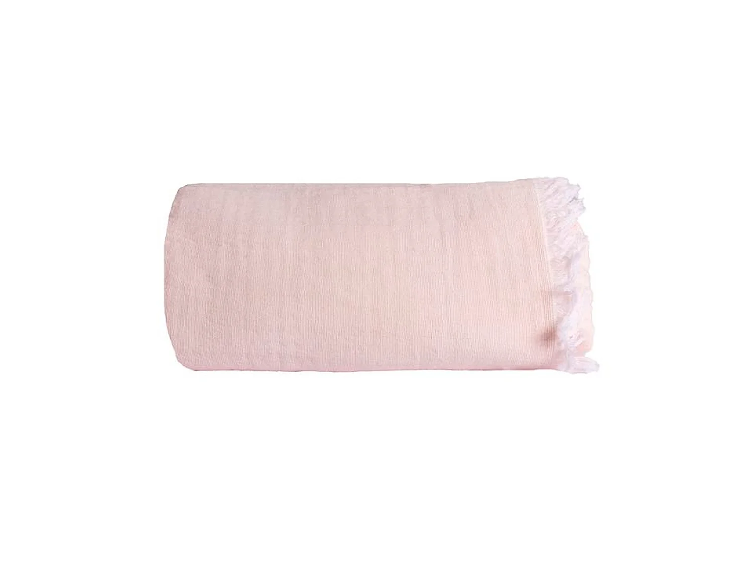 Couverture plaid 100% coton rose pâle avec franges 130x170cm BITALD - SACASA