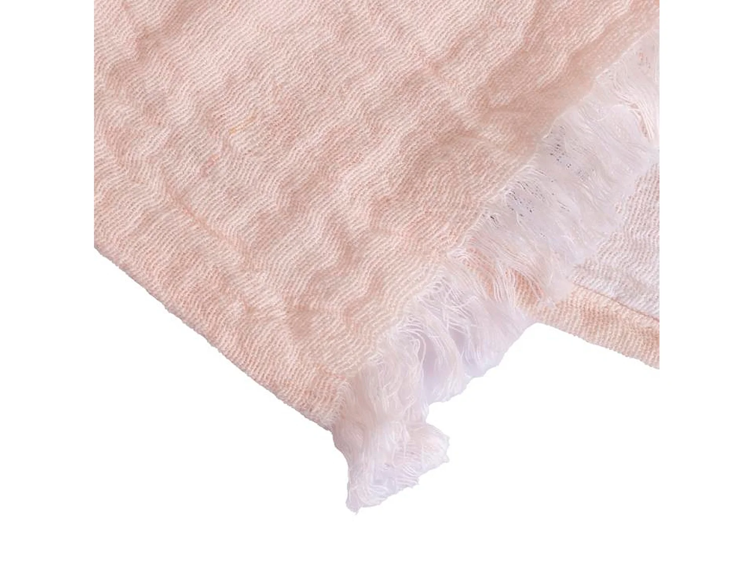 Couverture plaid 100% coton rose pâle avec franges 130x170cm BITALD - SACASA