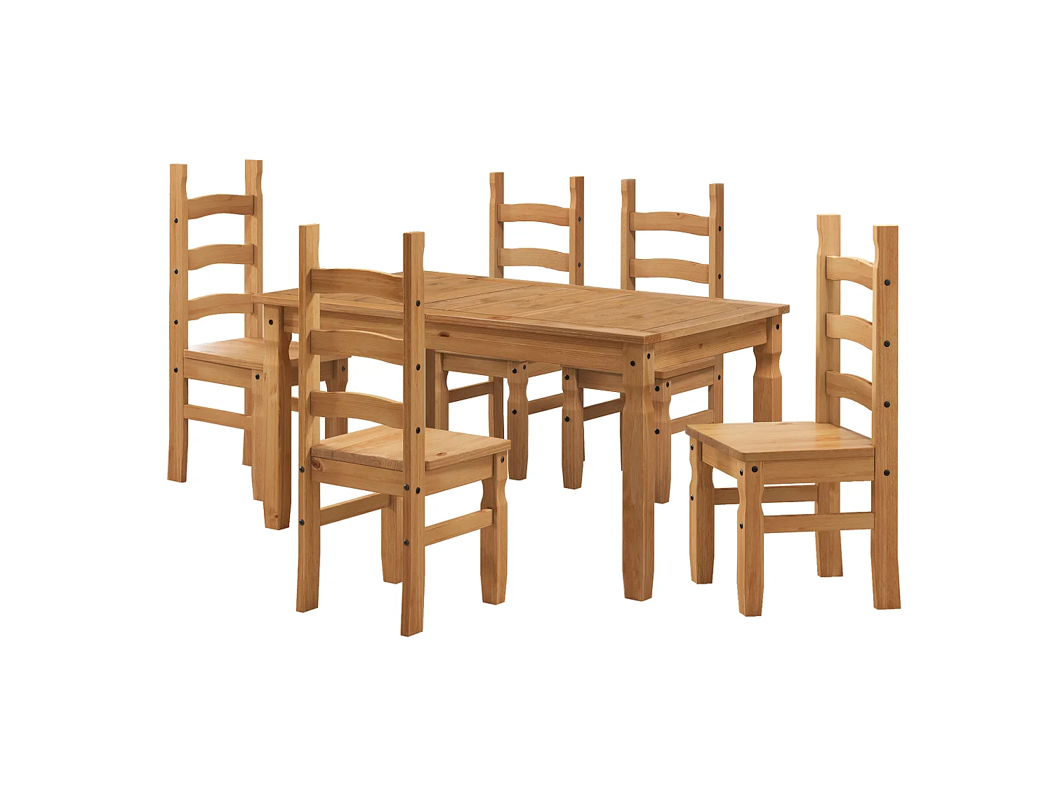 Mercers Furniture Corona 5'0 Table & 4 Chairs Dining Set Solid Wood Pine Wooden Kitchen with Mexican Styling