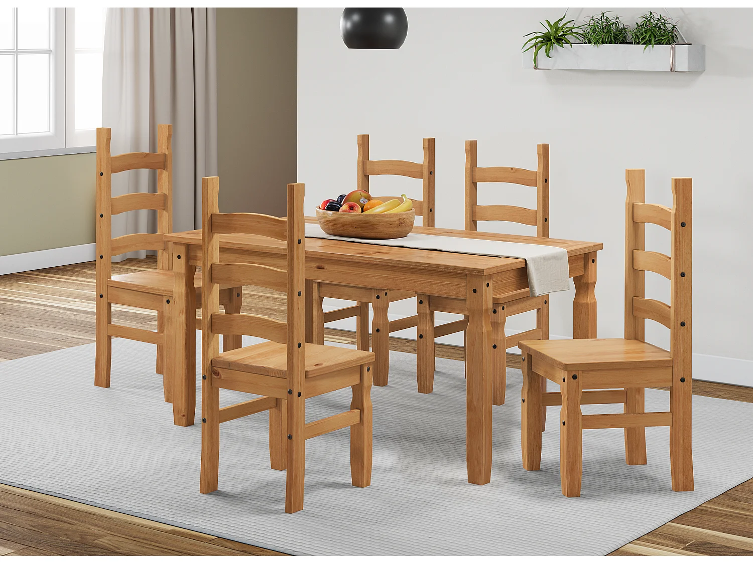 Mercers Furniture Corona 5'0 Table & 4 Chairs Dining Set Solid Wood Pine Wooden Kitchen with Mexican Styling