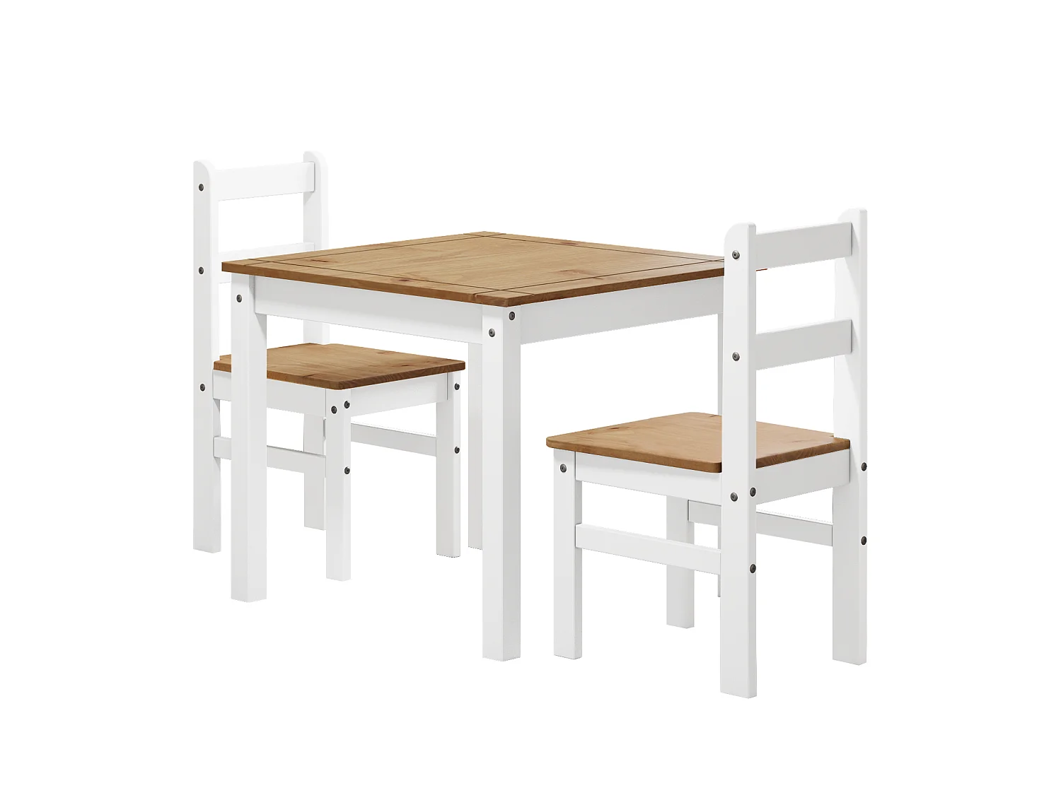 Mercers Furniture Corona White Wax Rio Dining Set Table and 2 Chairs Small Square Solid Wood Mexican Pine Wooden Kitchen