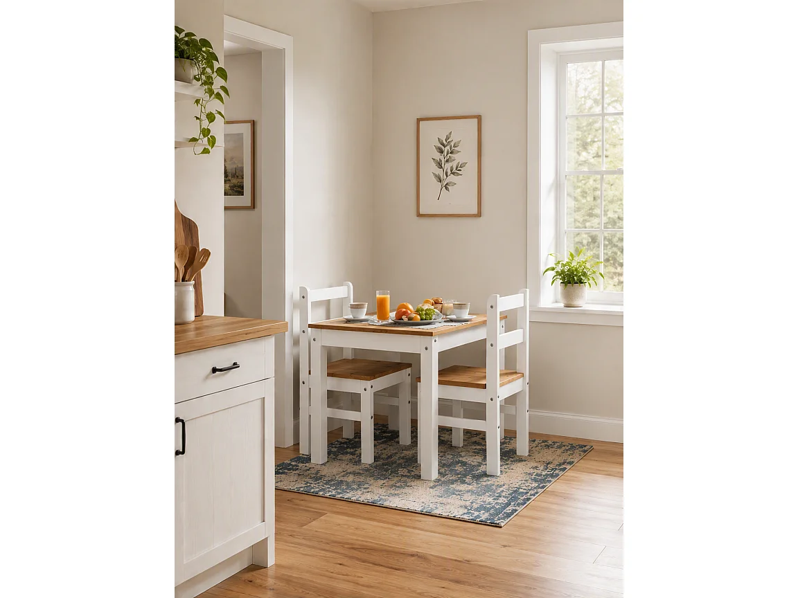 Mercers Furniture Corona White Wax Rio Dining Set Table and 2 Chairs Small Square Solid Wood Mexican Pine Wooden Kitchen