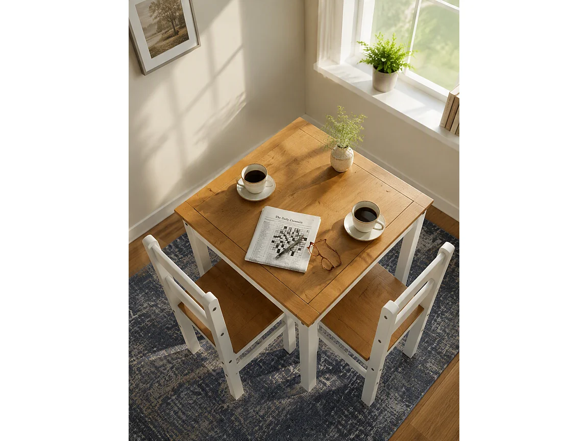 Mercers Furniture Corona White Wax Rio Dining Set Table and 2 Chairs Small Square Solid Wood Mexican Pine Wooden Kitchen