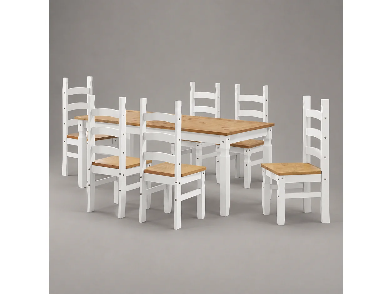 Mercers Furniture Corona White 6'0" Dining Table & 6 Chairs Set Solid Wood Mexican Pine Wooden Kitchen