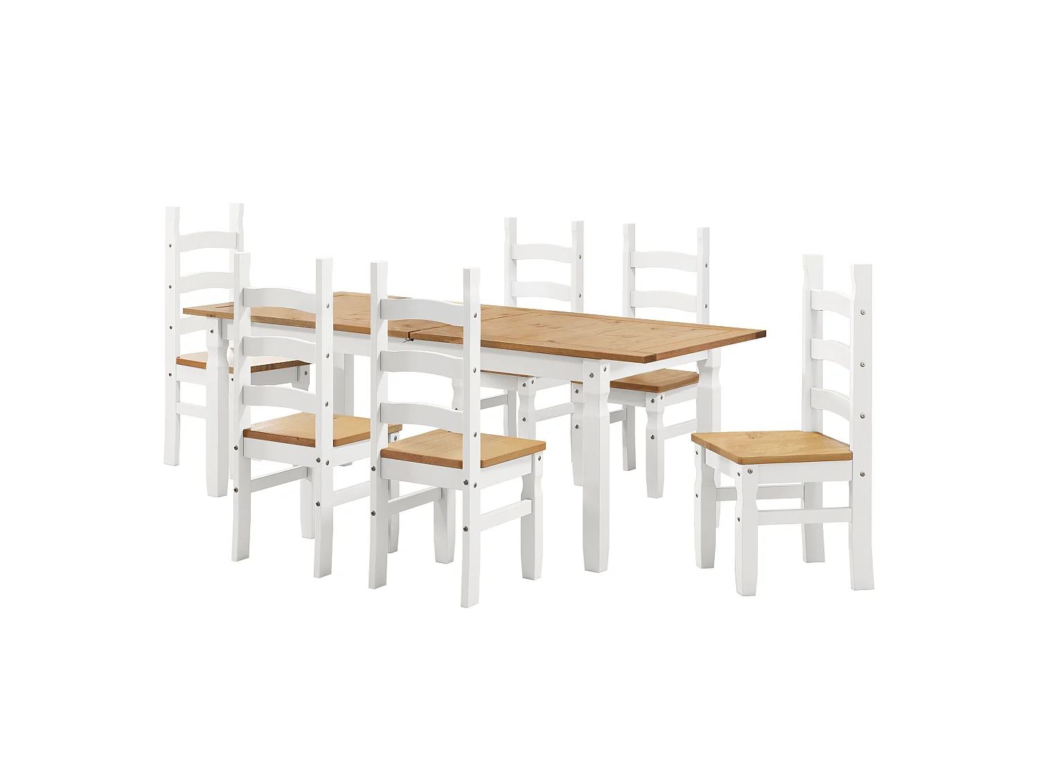 Mercers Furniture Corona White Large Extending Table & 6 Chairs Set Solid Wood Mexican Pine Wooden Kitchen