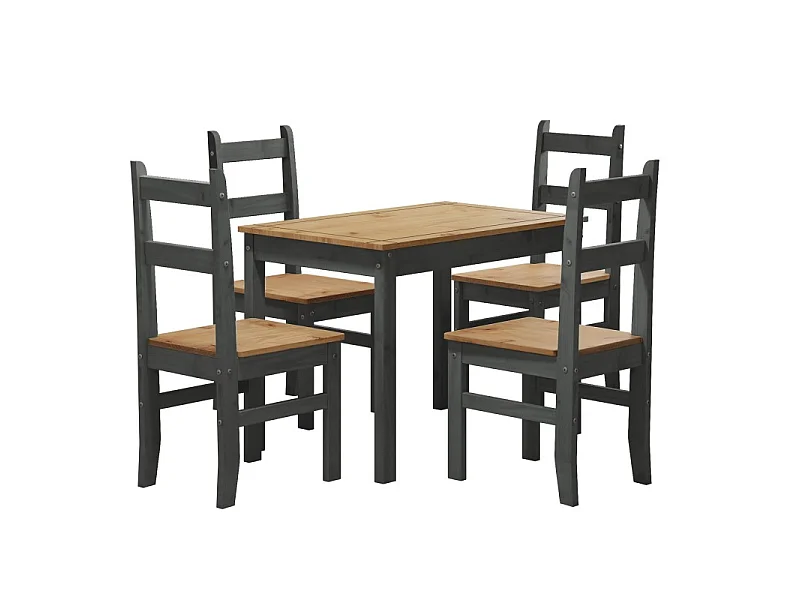 Mercers Furniture Corona Charcoal Budget Dining Set Table 4 Chairs Set Small Kitchen Solid Wood Mexican Pine Wooden Dark Grey