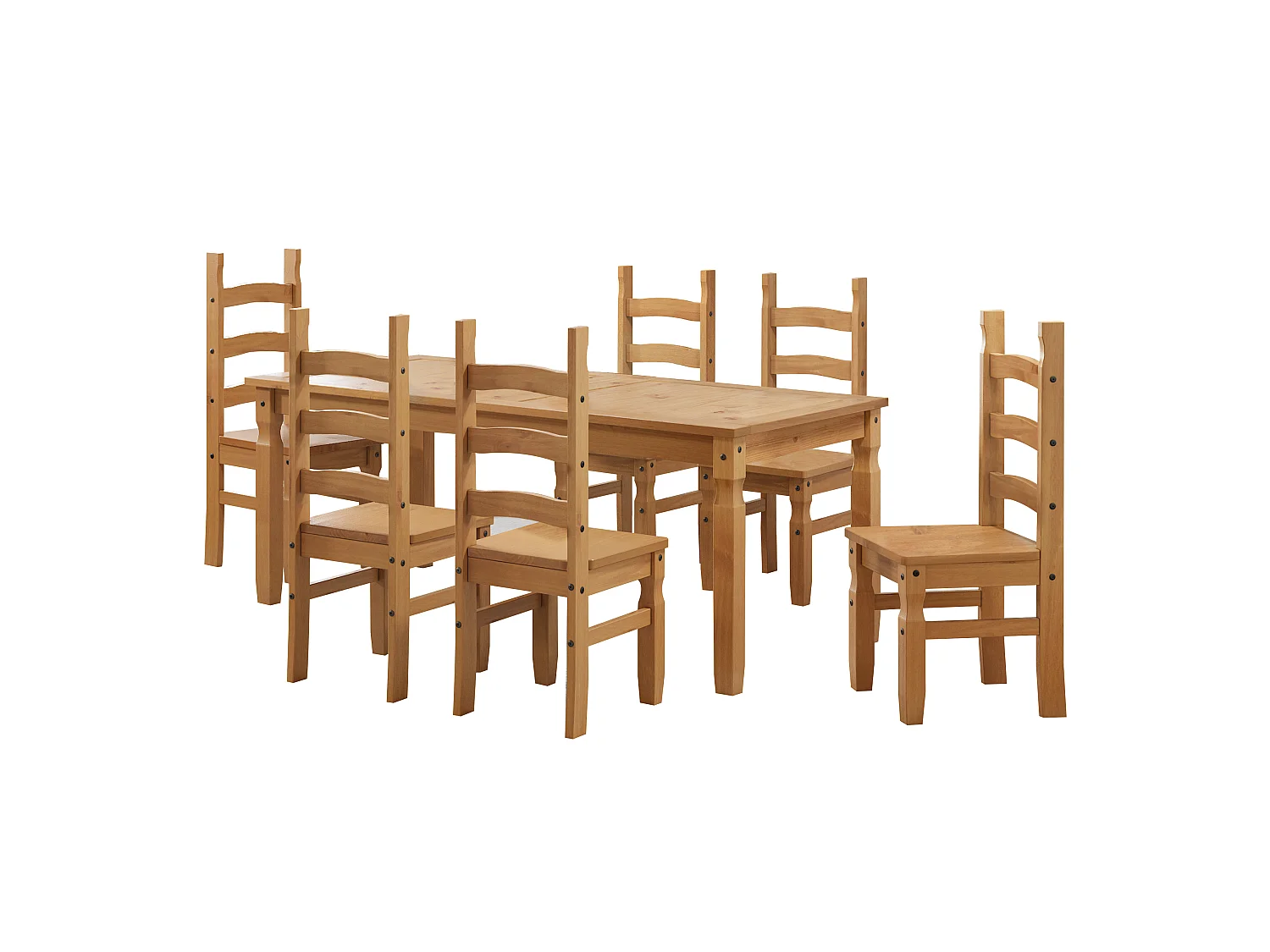 Mercers Furniture Corona 6'0 Table & 6 Chairs Dining Set Solid Wood Pine Wooden Large Long with Mexican Styling