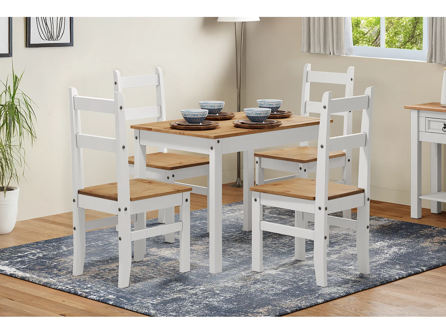 Mercers Furniture Corona White Budget Dining Set Table 4 Chairs Set Solid Wood Mexican Pine Wooden Small Kitchen