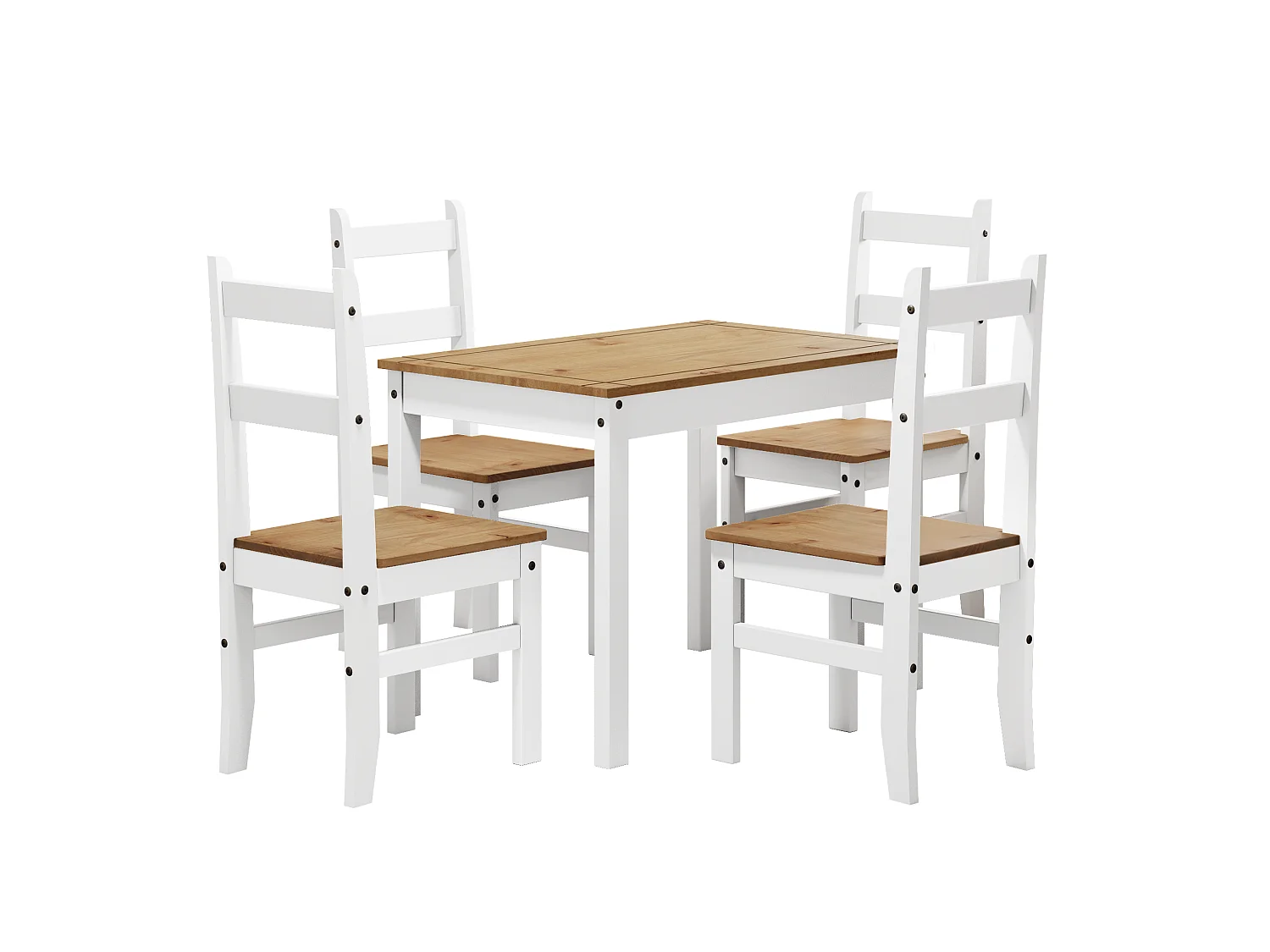 Mercers Furniture Corona White Budget Dining Set Table 4 Chairs Set Solid Wood Mexican Pine Wooden Small Kitchen