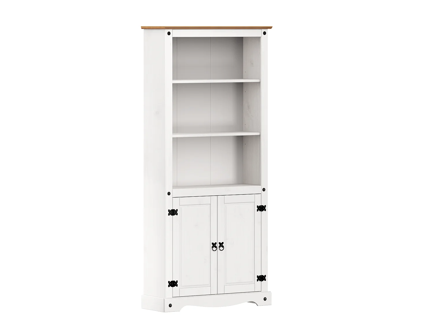 Mercers Furniture Corona White 2 Door Large Bookcase 4 Shelf Display Cabinet Solid Wood Pine Wooden with Mexican Styling