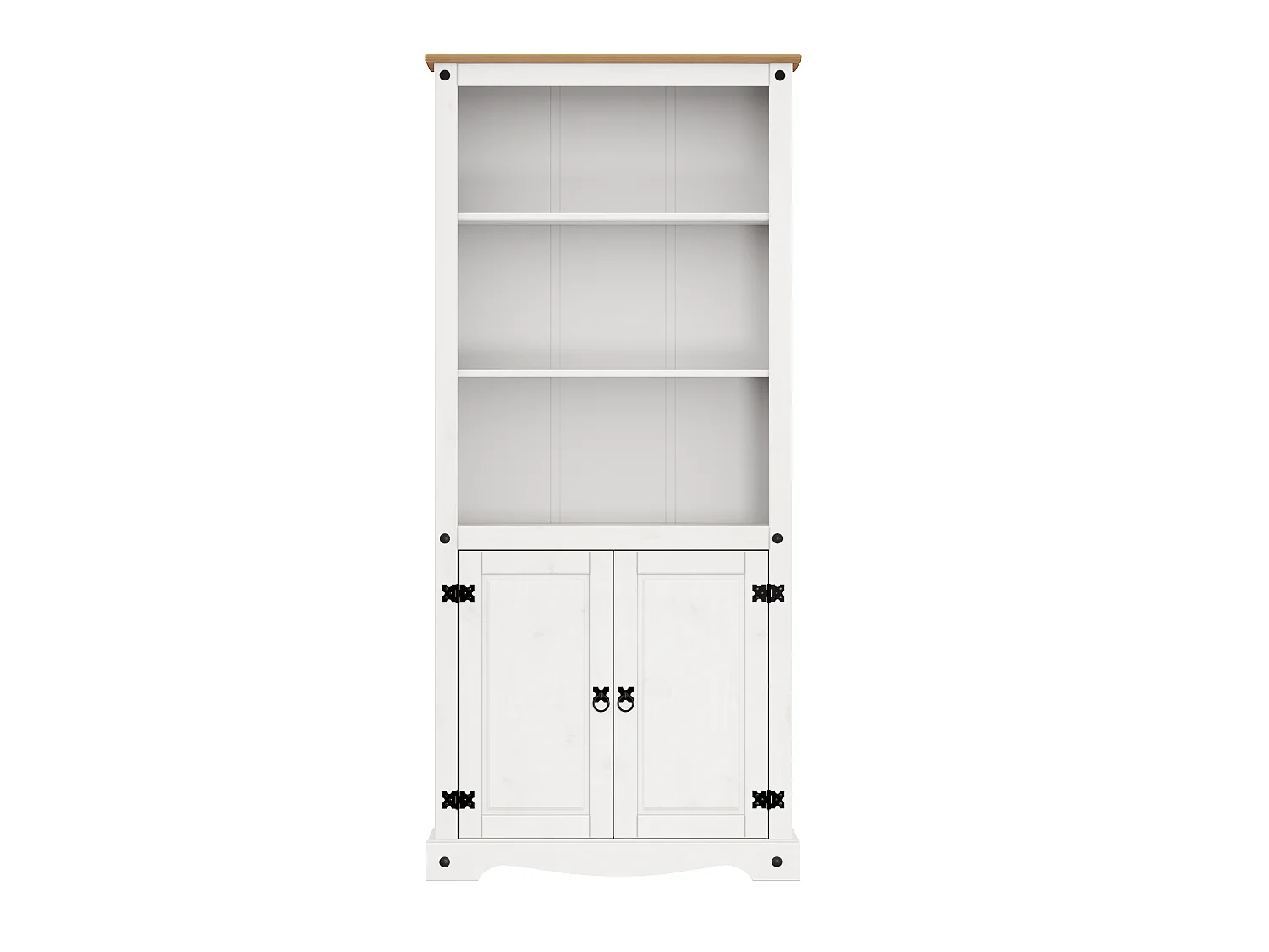 Mercers Furniture Corona White 2 Door Large Bookcase 4 Shelf Display Cabinet Solid Wood Pine Wooden with Mexican Styling