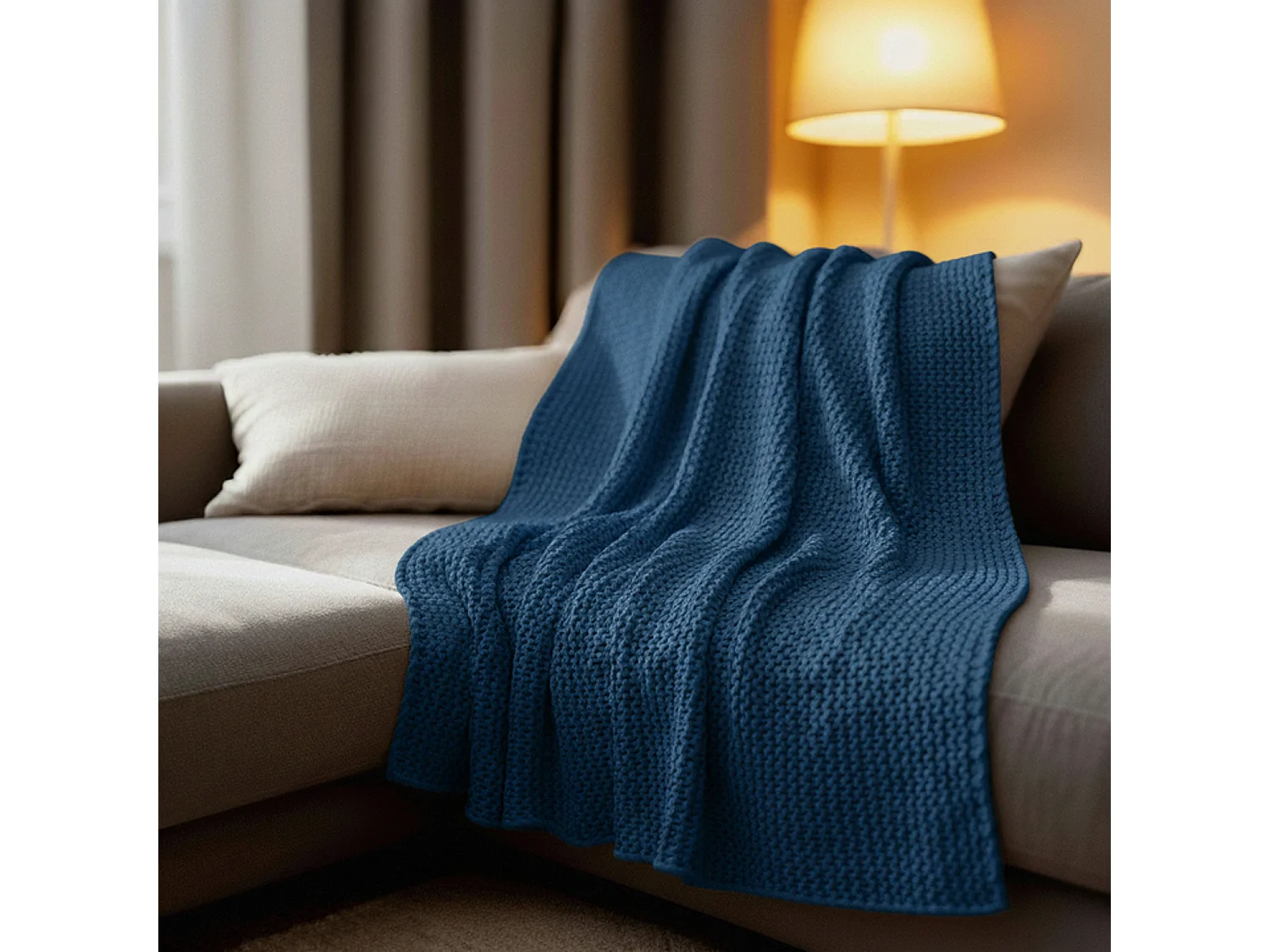 Couverture plaid bleu saphir 130x170cm TRICOVA - SACASA