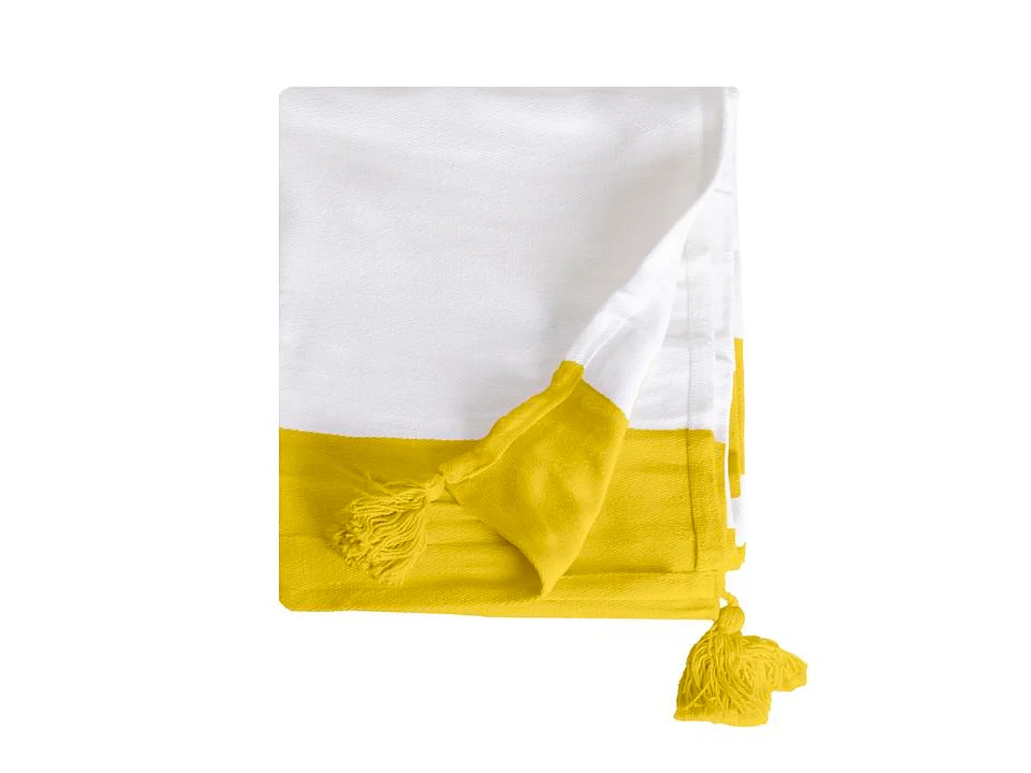 Couverture plaid 100% coton jaune avec pompons 130x170cm SLAVANN - SACASA