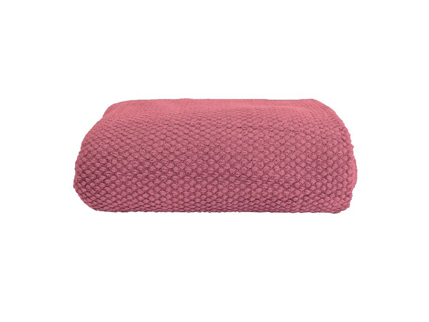 Plaid rose framboise texture nid d'abeille et frangée 180x220 cm DENARLA - SACASA