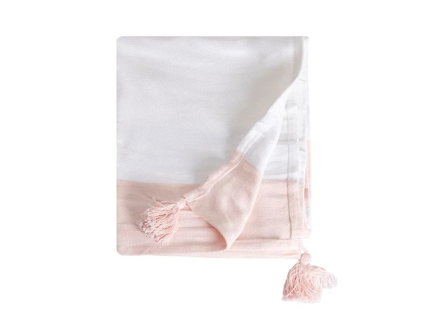 Couverture plaid 100% coton rose pâle avec pompons 130x170cm SLAVANN - SACASA