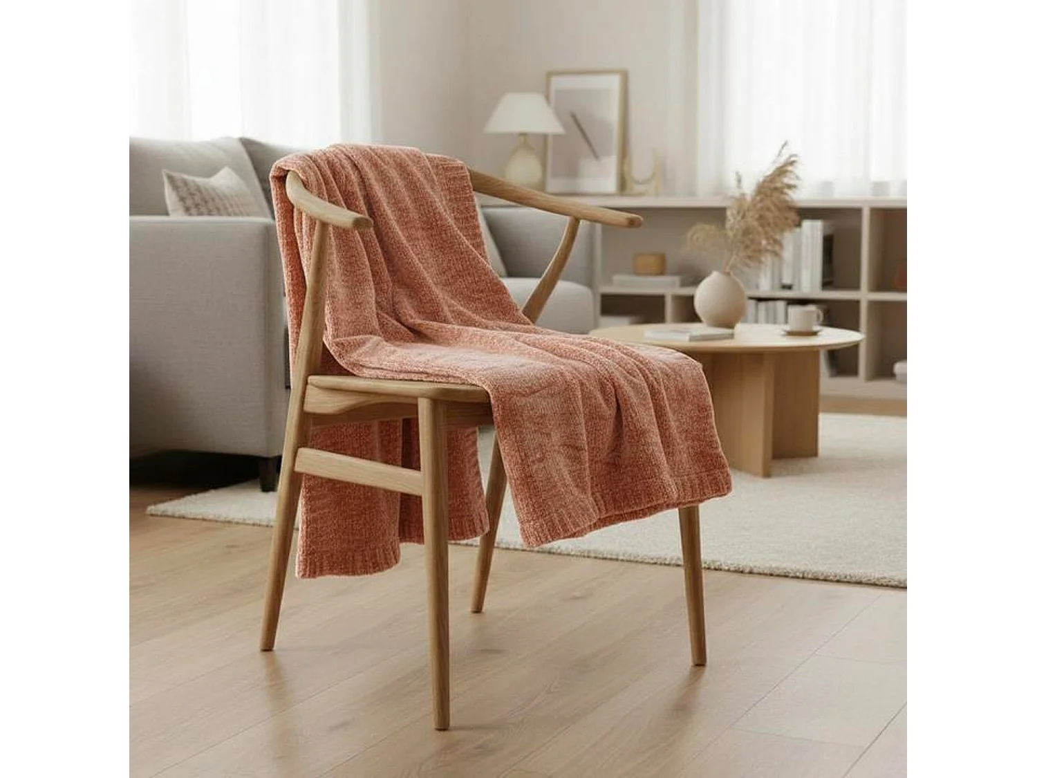 Couverture plaid rose saumon 130x170cm SAVORA - SACASA