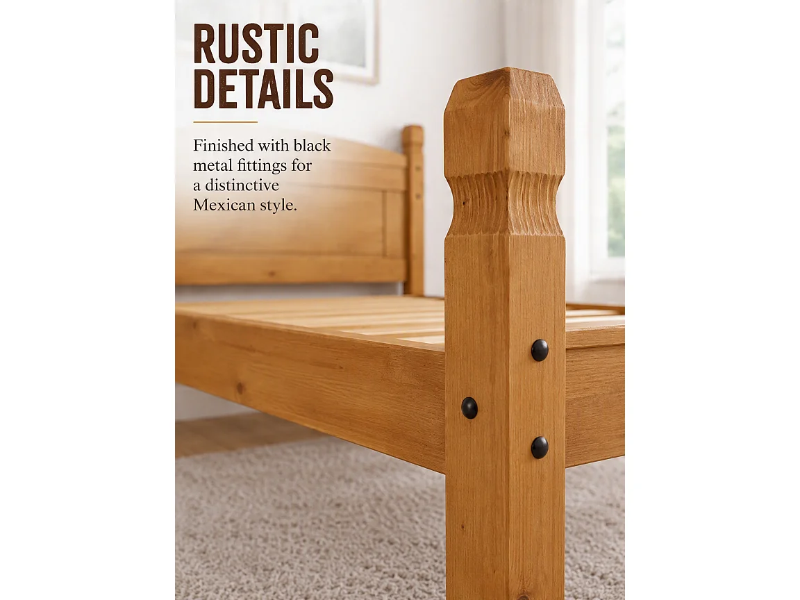 Mercers Furniture Corona 3'0 Single Low Foot End Bed Frame Solid Wood Pine Wooden Bedroom with Mexican Styling