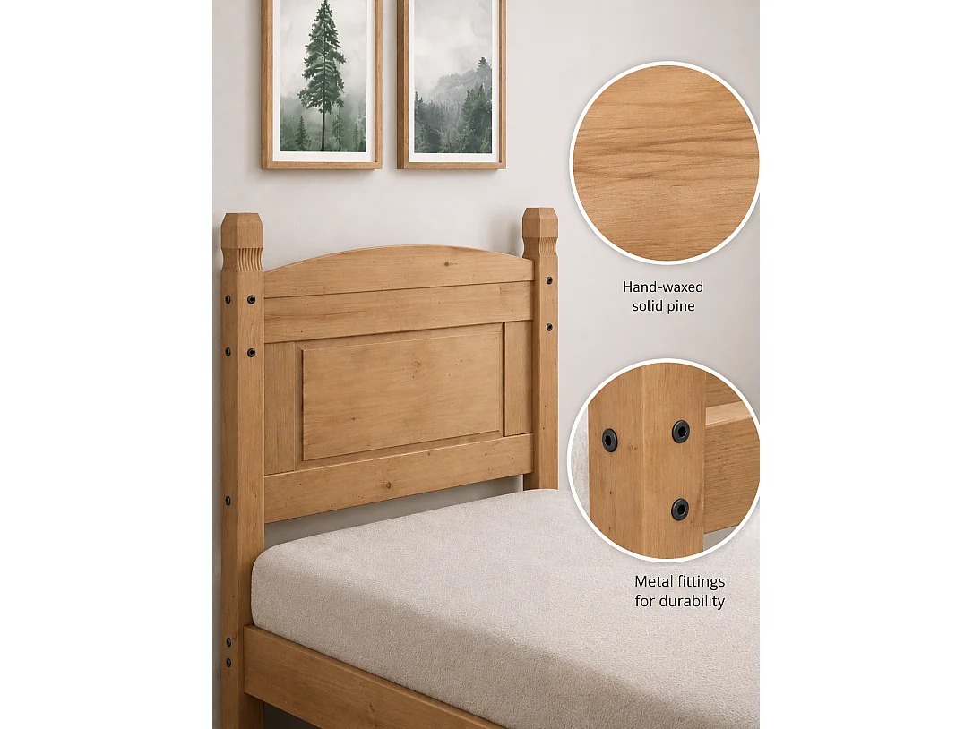 Mercers Furniture Corona 3'0 Single Low Foot End Bed Frame Solid Wood Pine Wooden Bedroom with Mexican Styling