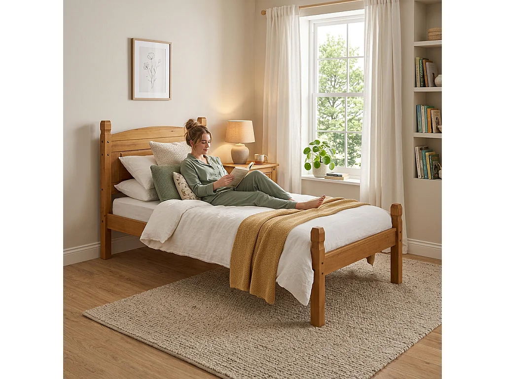 Mercers Furniture Corona 3'0 Single Low Foot End Bed Frame Solid Wood Pine Wooden Bedroom with Mexican Styling