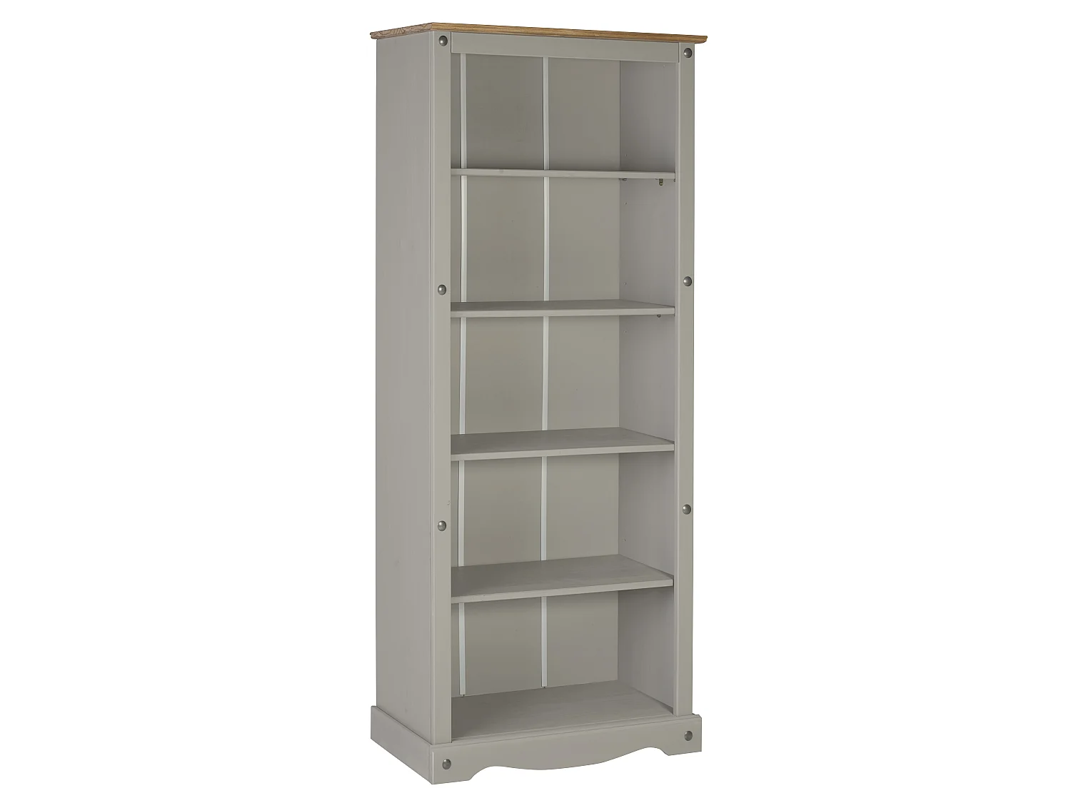 Mercers Furniture Corona Grey Wax Large Bookcase 5 Shelf Open Shelving Display Solid Wood Pine Wooden with Mexican Styling