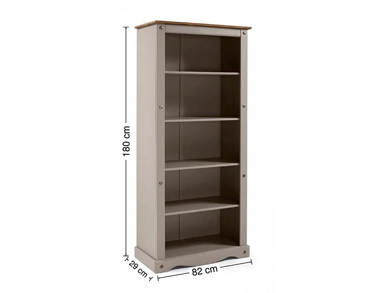 Mercers Furniture Corona Grey Wax Large Bookcase 5 Shelf Open Shelving Display Solid Wood Pine Wooden with Mexican Styling